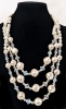 Fantastic Faux Pearl Finery | 2 Necklaces ( 21.5" - 35"), Rose Gold Tone & Rhinestone Brooch (2.7" Long) & Pair of Silver Tone Earrings w Square Inset Faceted Clear Stones - 2