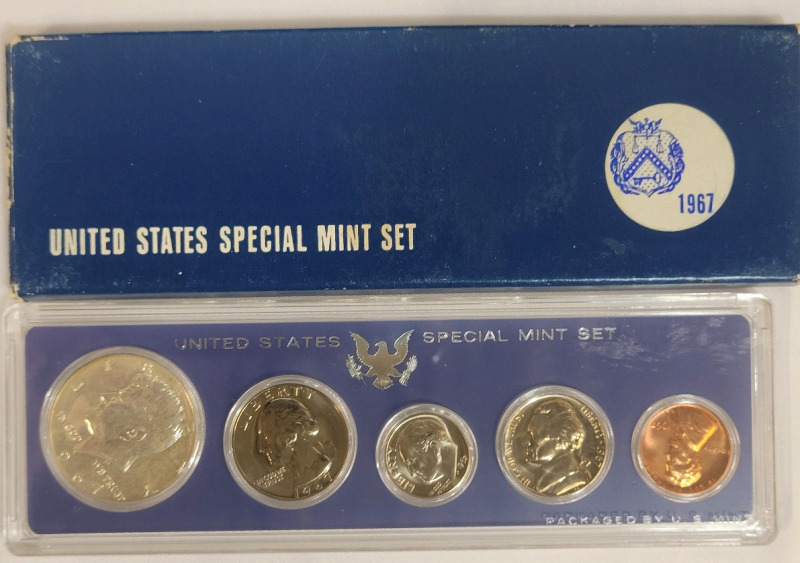 1967 United States of America Coin Set . Includes Silver 50 Cent Half Dollar . Uncirculated