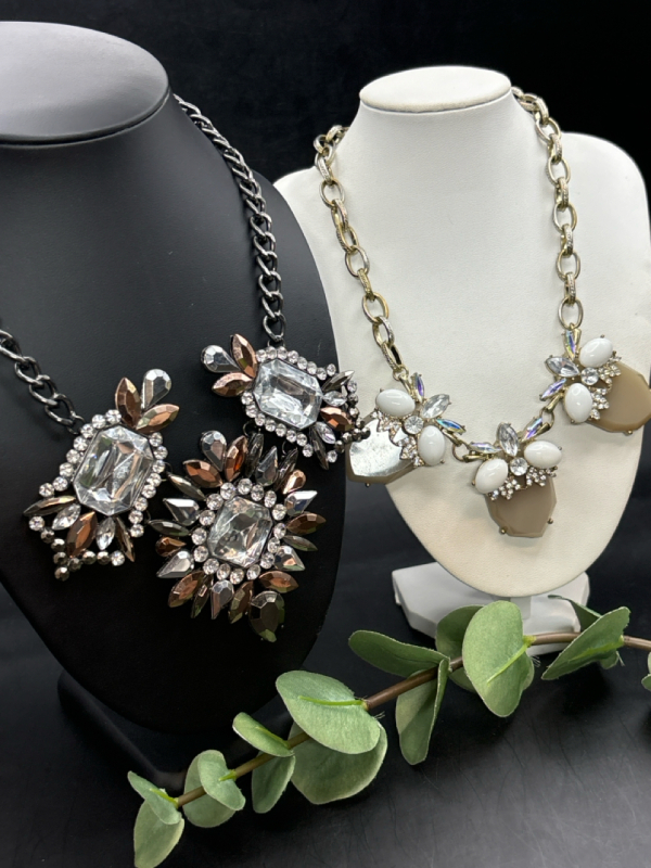 Two Statement Rhinestone Modern Chunky Necklaces