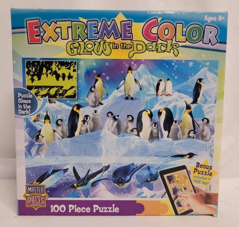 New - Extreme Color Glow In The Dark " Penguin " 100pc Puzzle .