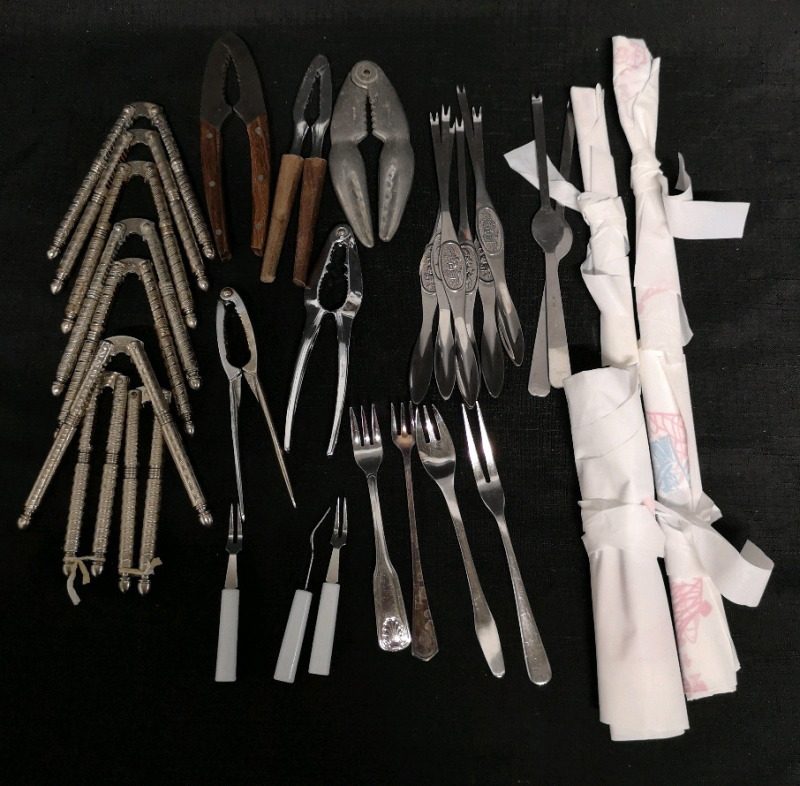 Vintage Nut Crackers + Seafood Bibs & Tools 10.25" Long