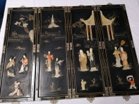Vintage Black Lacquered Wall Hangings, 3D (4pcs) Mother of Pearl Detailing