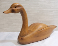 Hand Carved Wooden Goose Decoy , Unsigned . Measures 21" long & 12" tall