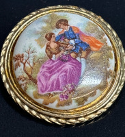 France Porcelain Vintage Courting Couple Brooch