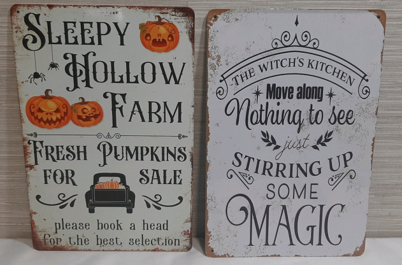 New 2pcs Witch Halloween Metal Signs - 12" X 8"