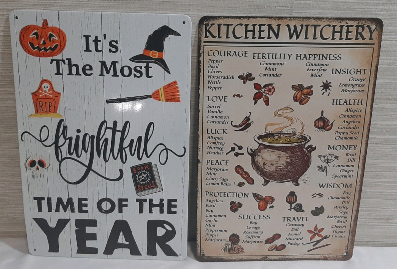New 2pcs Witch Themed Metal Signs - 12" X 8"