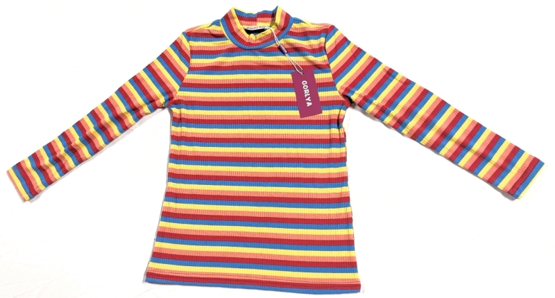 New Girls 9-10Y | Gorlya Long Sleevev Ribbed Rainbow Top