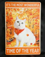 New "Autumn Cat" Metal Sign - 12" X 8"