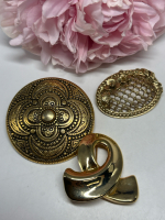 Three Lovely Goldtone Brooches Mirrored Open Cut Work Scrolled