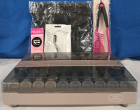 Assorted Barber Lot | Includes Vidal Sasson 150W 60HZ Hairsetter, Model # VS-370F | Leather Like Barber Pouch Organizor Apron 10" x 9.5" | Hair Styling Scissors | Curling Hair Styling Comb | & Matrix Pre- Bonded Alkaline Toner { Medium Blonde Mocha 8M }