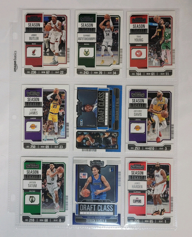 2023 - 24 Panini Contenders NBA Basketball Trading Card Singles , Nine (9) Trading Cards in Protective Sleeve