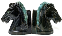 Handsome Pair of MCM Unsigned Blue Mountain Pottery Horse Stallion Bookends | 8.25" Tall ea