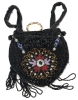 Intricately Beaded Drawstring Pouch Handbag w Attached Mirror | 6.2" x 7" (Not including handles) - 3