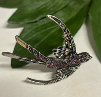 Lovely Rhinestone Aurora Borealis Swallow Brooch