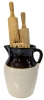 Large Unsigned Ironstone Jug w 2 Rolling Pins & 4 Wooden Cooking Instruments | Jug 10.25" Tall, Rolling Pins 17" - 19.5" Long