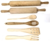 Large Unsigned Ironstone Jug w 2 Rolling Pins & 4 Wooden Cooking Instruments | Jug 10.25" Tall, Rolling Pins 17" - 19.5" Long - 3