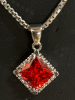 925 Sterling Silver Pendant Earrings Set Box Chain Red Stone - 4
