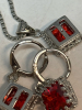 925 Sterling Silver Pendant Earrings Set Box Chain Red Stone - 5