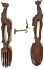 Wood Giraffe Salad Servers (11.75" Tall ea) & Adorable Solid Brass Antelope Knife Rest (3" Long x 2.5" Tall) - 2