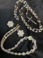 Crystal Necklace Rosary and Vintage Earrings