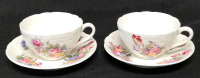 2 Vintage COALPORT Sevres Groupes Teacups and Saucers - England floral bouquet embossed multicolored flower raised scrolls