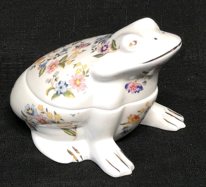 AYNSLEY Frog Trinket Box - Cottage Garden Pattern 3.5" Tall