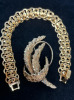 Rolled Gold Germany Quilted Brooch Fancy Link Bracelet