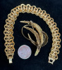 Rolled Gold Germany Quilted Brooch Fancy Link Bracelet - 2