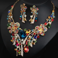 Modern Rhinestone Statement Set Necklace Drop Earrings