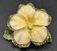 Gorgeous Enameled Metal & Rhinestone Sinensis Flower Trinket / Ring Box | 3" x 3" x 1.6" Tall
