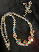Sterling Stamped Clasp Austrian Crystal Heart Necklace Dangle Faceted Earrings