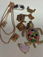 18K GP chain Pendant Rhinestone Turtle Watch links