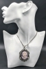 Stunning Large Lilac Purple & White Cameo of a Right-Facing Girl w Flowers on 21" Signed Sarah Cov Box Chain & Lovely Silver Tone Hinged Bracelet w Large Opal Flanked by Leaves (2.5" x 2.25") - 3