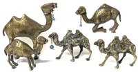 5 Vintage Brass Camel Figures | Adult & 2 Young Camels w Images on Sides + Pair of Realistic Camels | Up to 4.75" Tall
