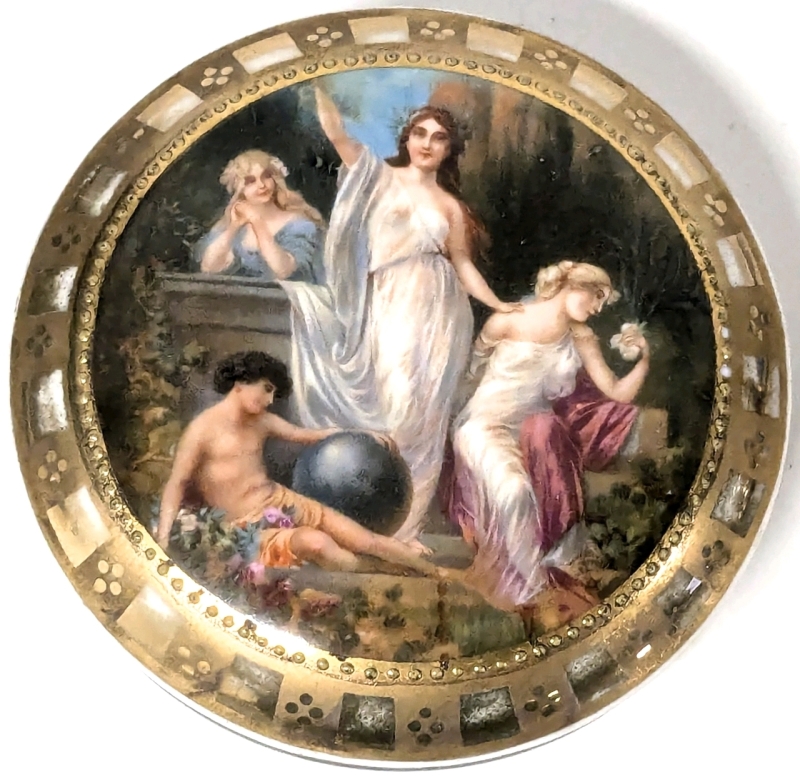 Heavily Decorated Altrohlau Moritz Zdekauer MZ CMR Czechoslovakia Lidded Trinket Dish | 3.75" Diameter x 1.5" Tall