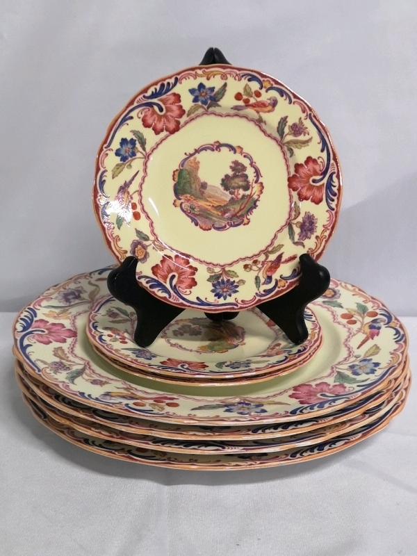 7 Vintage Spode Gobelin Pattern Plates -AS IS
