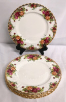 6 Royal Albert Old Country Roses Gold Edge 8" Salad/Dessert Plates