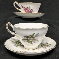 Regency Bone China "Lily of the Valley" & Royal Chelsea Tea Cups & Saucers