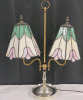 Double Light Desk Lamp with Bell Shape Acrylic Shades . Measures 22" tall & 16" wide . Tested Working - 2