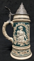 Vintage (Possibly Older) Marzi & Remy "Woman with Saying" Stoneware 0.5L Beer Stein w Pewter Lid | #1537 28 | 10" Tall
