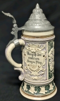 Early 1900s 0.5L Stoneware German Beer Stein w Pewter Lid | 9.5" Tall