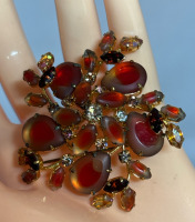 Vintage Juliana Burnt Orange<br/>Frosted Givre Glass Rhinestone Brooch