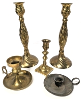 4 Vintage Brass (+1 EP Brass H.B.C) Candlestick Holders | 1.5" - 1" Tall