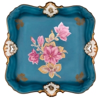 Beautiful J.W.K. Bavaria West Germany 22 Karat Golf & Matte Aqua Blue Floral Porcelain Dish | 7" x 7"