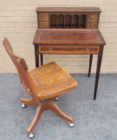 Pennsylvania House Wooden Writing Desk with Swivel Oak Chair on Wheels . Some scuffs and scratches on desk