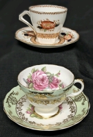 Bell China England & Derby Cabbage Rose England Tea Cups & Saucers