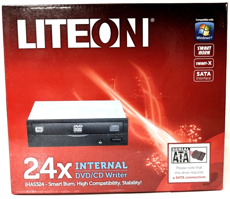 New Liteon 24X Internal DVD/CD Writer | iHAS324 | Requires a SATA Connection