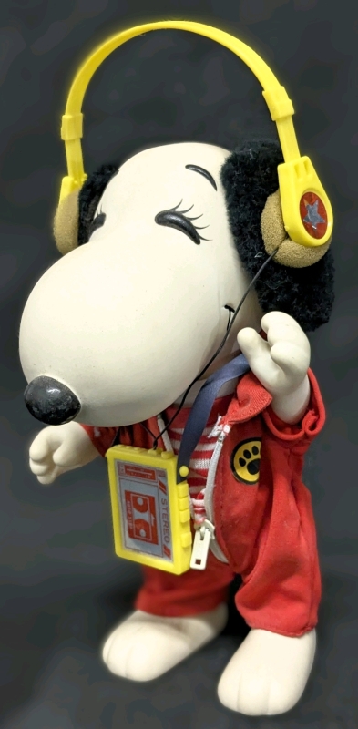 Vintage 1966 SNOOPY Vinyl Belle Vinyl Figure w Tracksuit & Walkman Stereo + Headphones | Made in Korea | 97" Tall