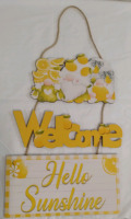 New 23" Welcome Hello Sunshine Lemon Wooden Hang Up Sign