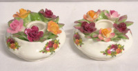 Pair of Royal Albert Old Country Roses Candle Holders 3" Diameter